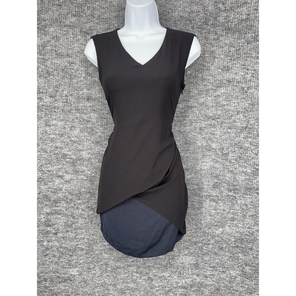 AllSaints Nocturna Dress Womens 2 Black V Neck Asymmetric Mini Sheath Party